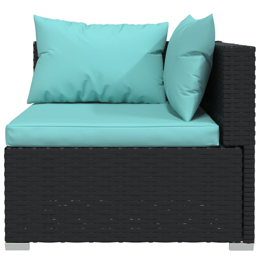 3 pcs conjunto lounge de jardim c/ almofadões vime PE preto