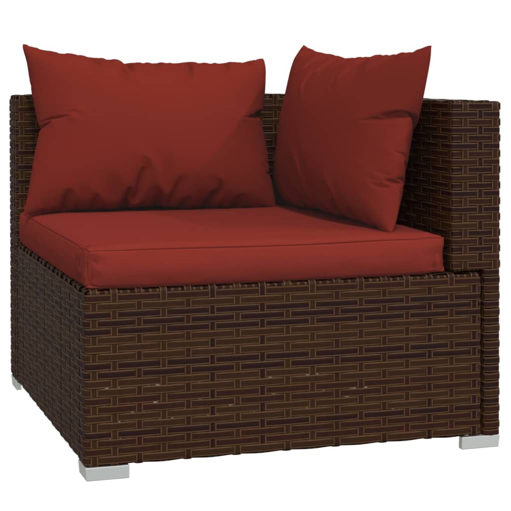 4 pcs conjunto lounge jardim c/ almofadões vime PE castanho