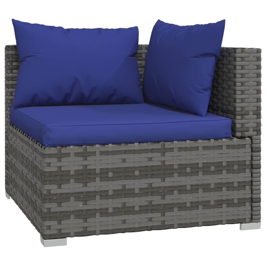 4 pcs conjunto lounge de jardim c/ almofadões vime PE cinzento