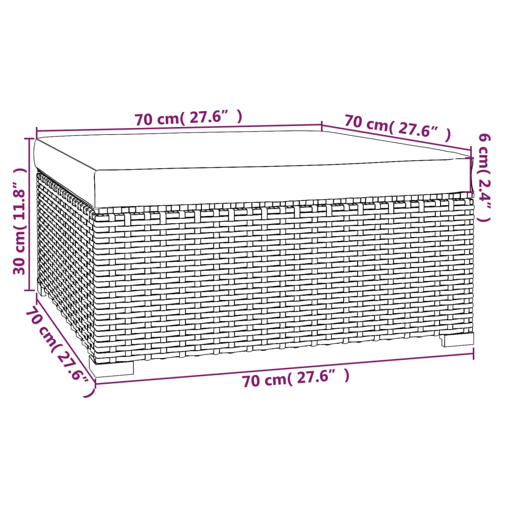 4 pcs conjunto lounge de jardim c/ almofadões vime PE cinzento