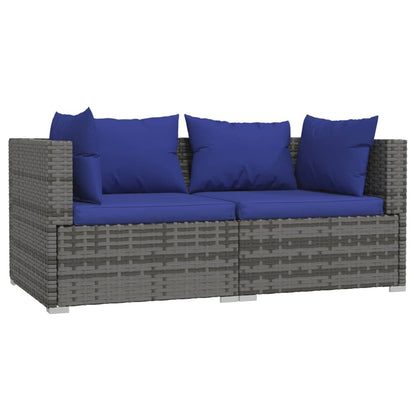 3 pcs conjunto lounge de jardim c/ almofadões vime PE cinzento