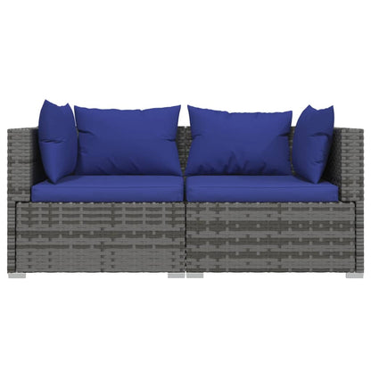 3 pcs conjunto lounge de jardim c/ almofadões vime PE cinzento