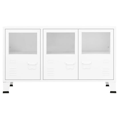 Aparador industrial 105x35x62 cm metal e vidro branco