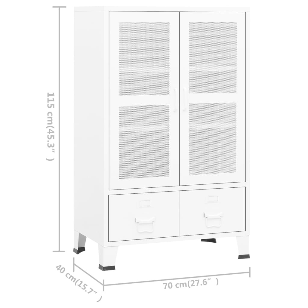 Aparador de arrumação industrial 70x40x115 cm metal branco