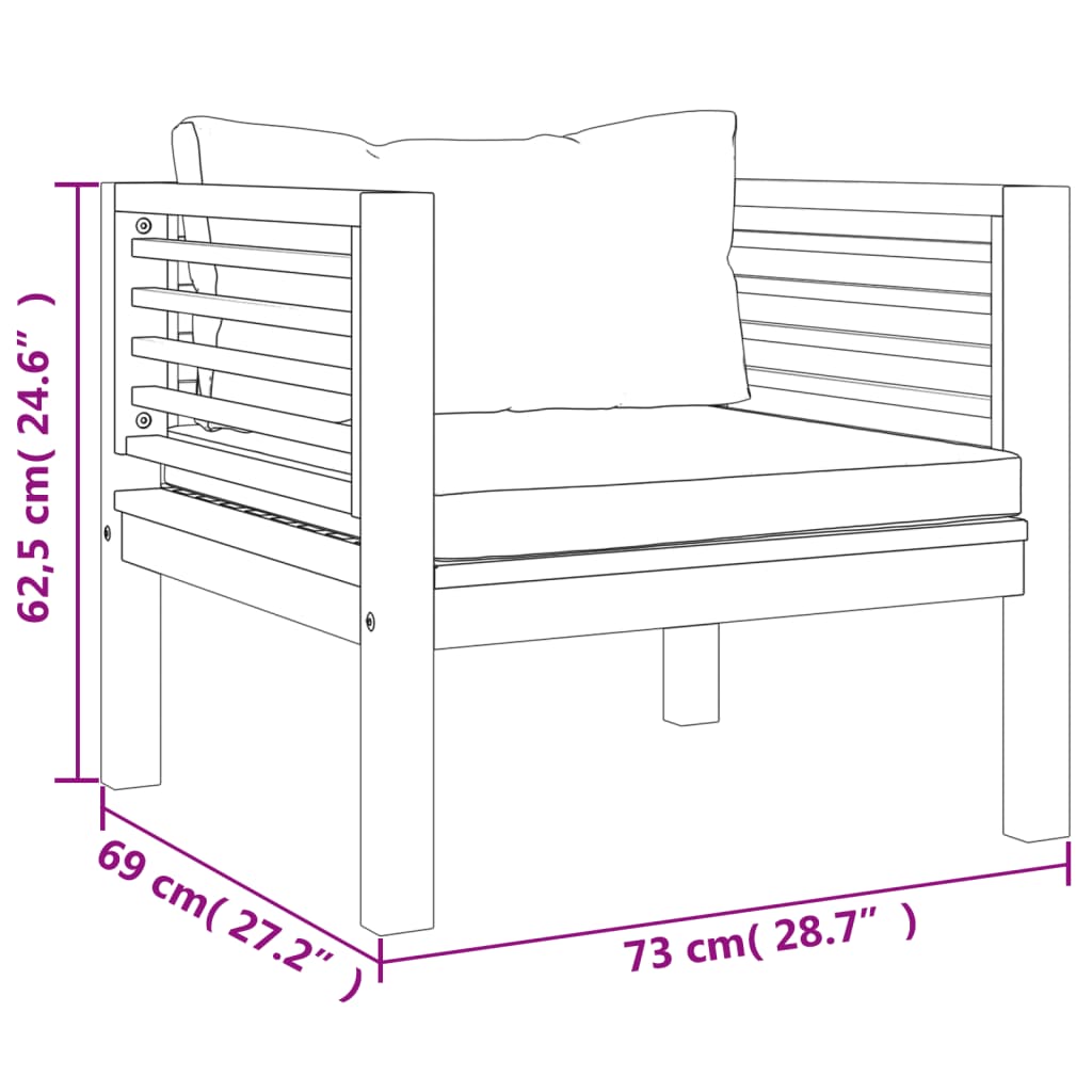 5 pcs conjunto lounge jardim c/ almofadões creme acácia maciça