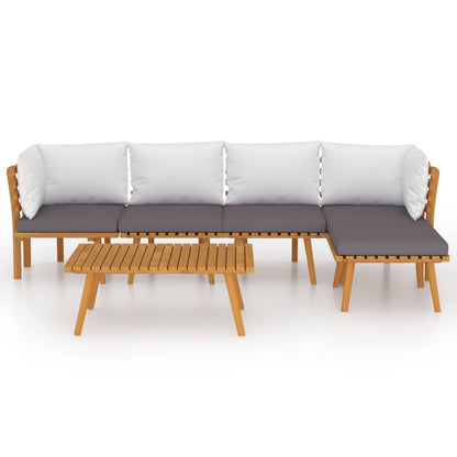 6 pcs conjunto lounge de jardim com almofadões acácia maciça