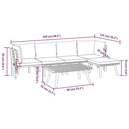 6 pcs conjunto lounge de jardim com almofadões acácia maciça