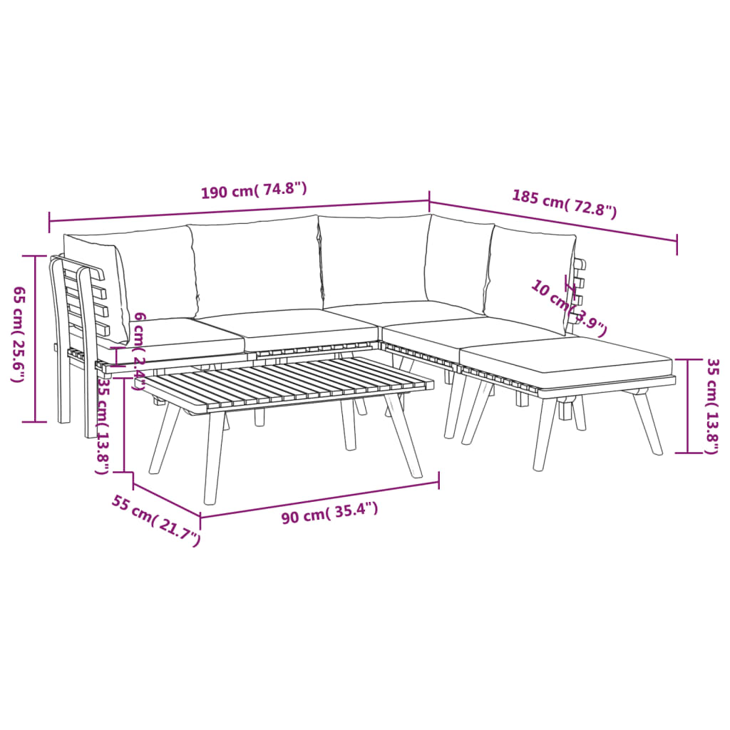 6 pcs conjunto lounge de jardim com almofadões acácia maciça