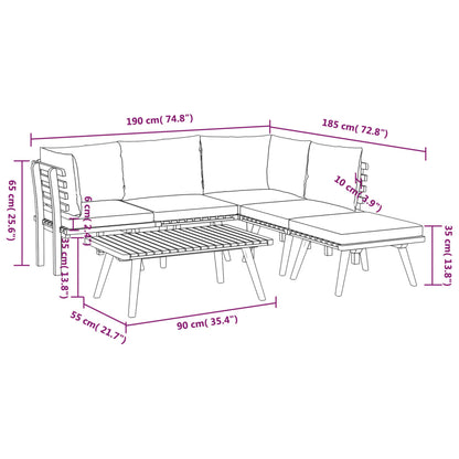 6 pcs conjunto lounge de jardim com almofadões acácia maciça