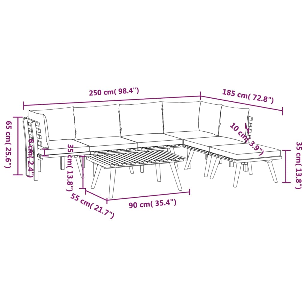 7 pcs conjunto lounge de jardim c/ almofadões acácia maciça