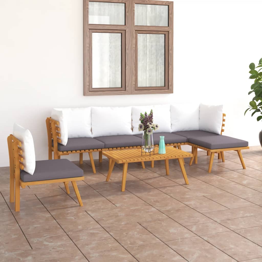 7 pcs conjunto lounge de jardim c/ almofadões acácia maciça