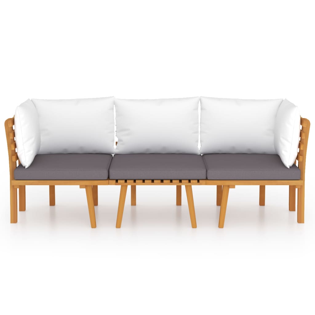 3 pcs conjunto lounge de jardim com almofadões acácia maciça