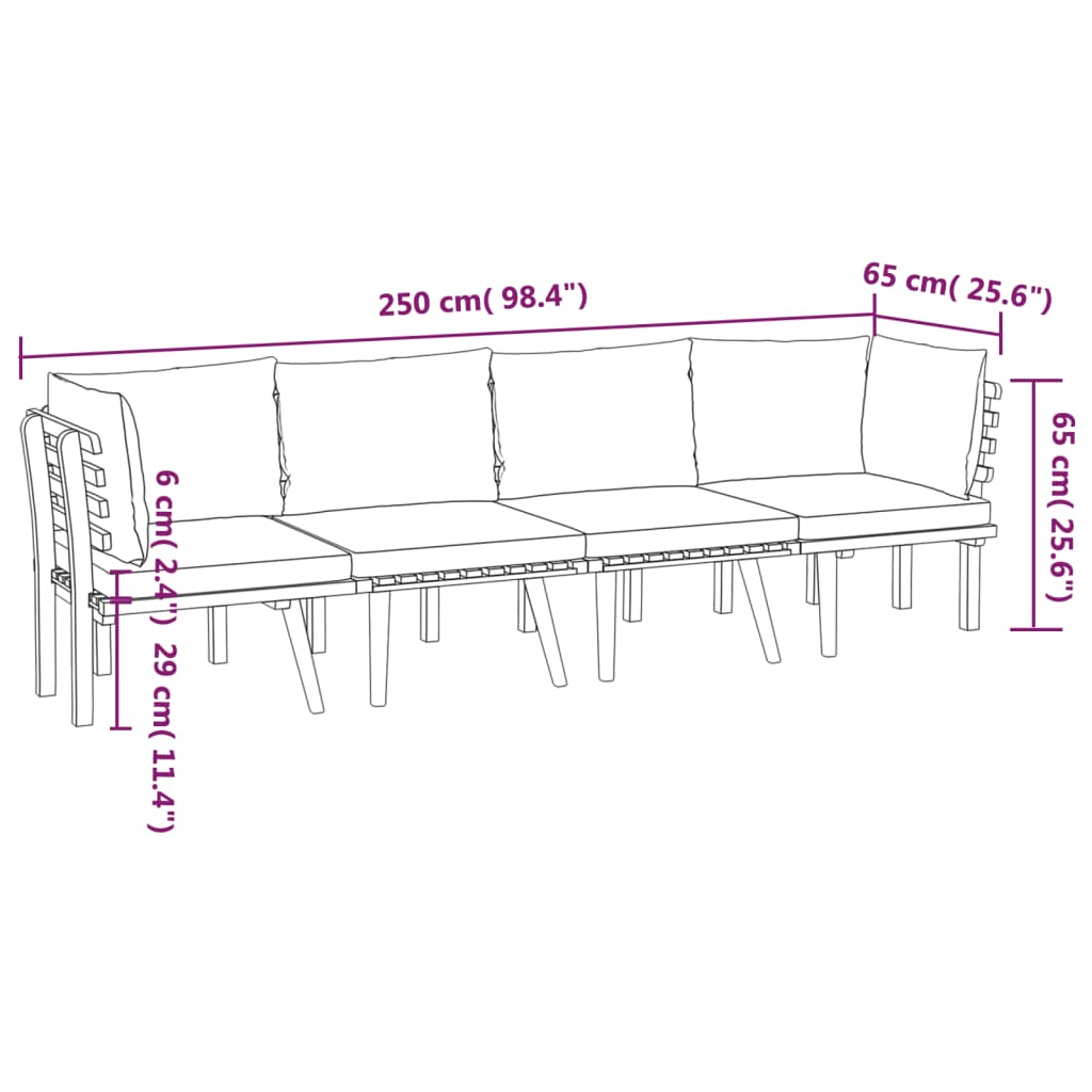 4 pcs conjunto lounge de jardim c/ almofadões acácia maciça