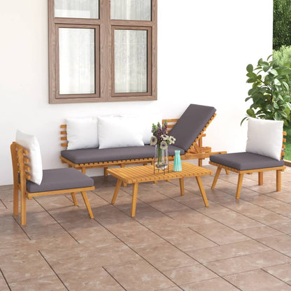 4 pcs conj. lounge jardim c/ almofadões madeira acácia maciça