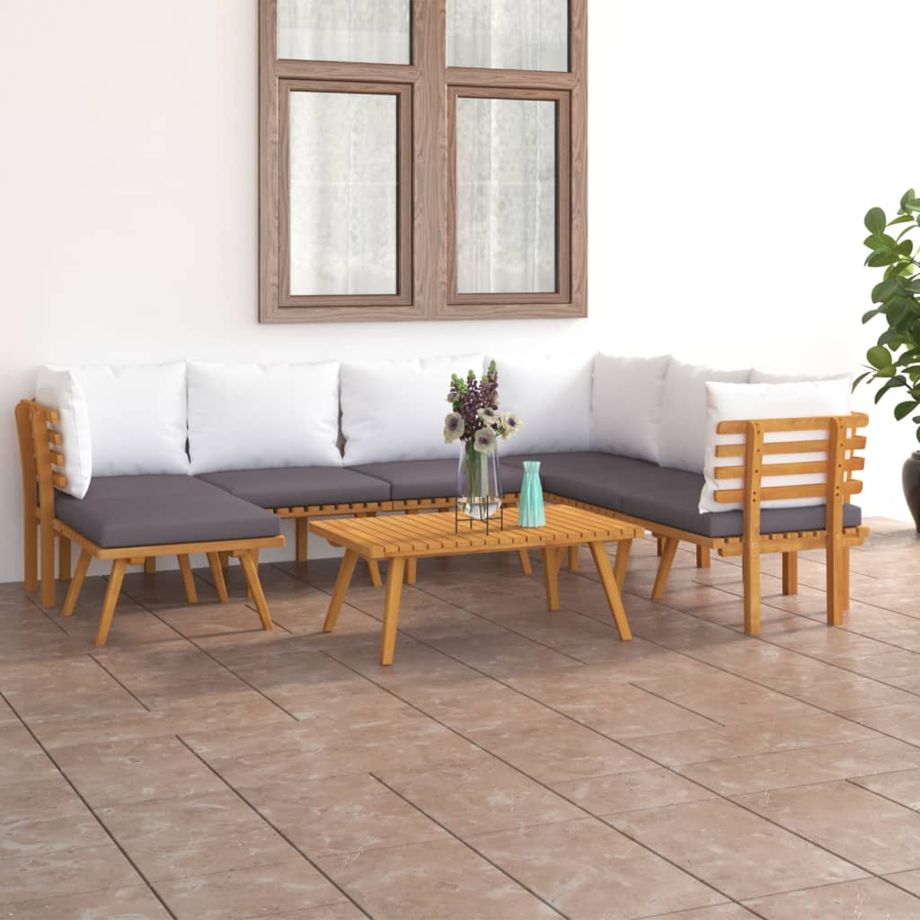 8 pcs conjunto lounge de jardim com almofadões acácia maciça