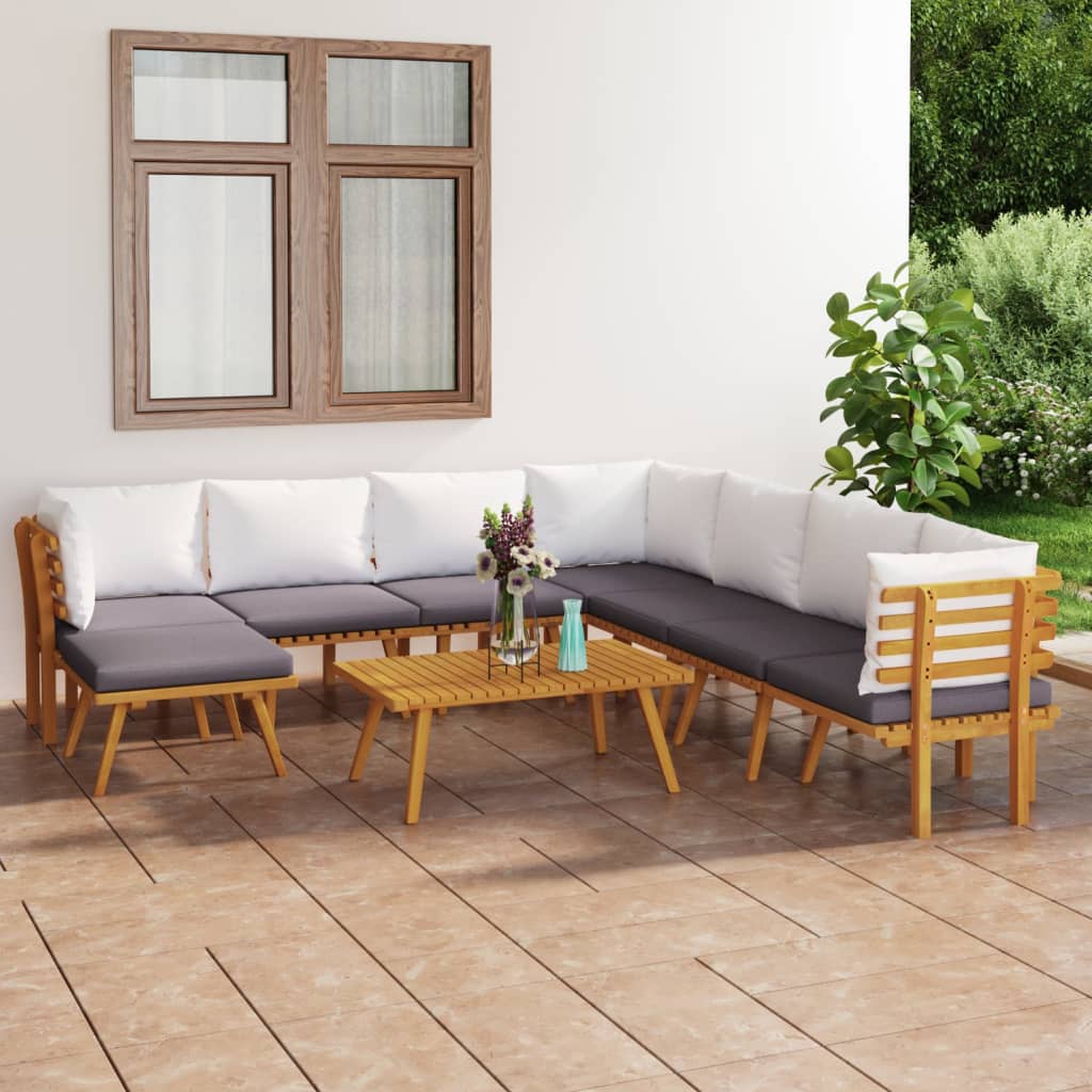 9 pcs conjunto lounge de jardim c/ almofadões acácia maciça