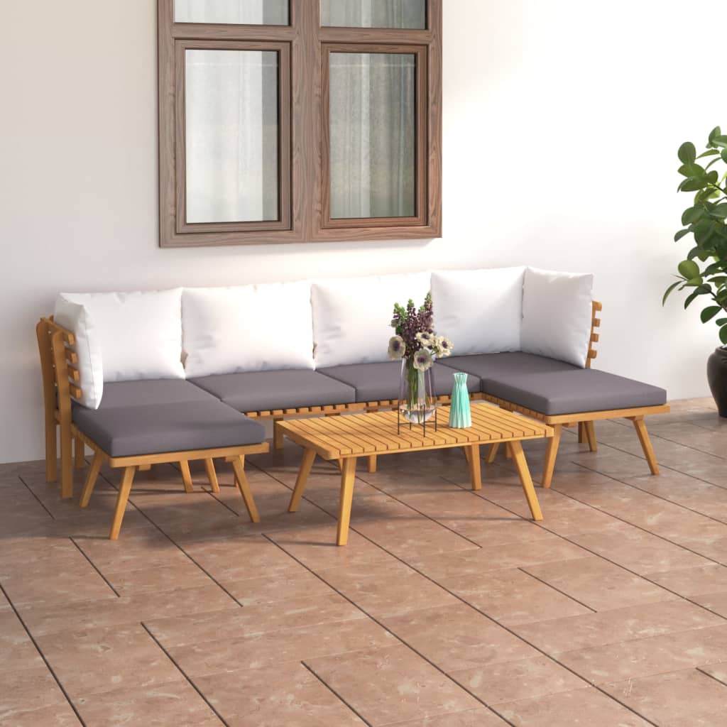 7 pcs conjunto lounge de jardim com almofadões acácia maciça