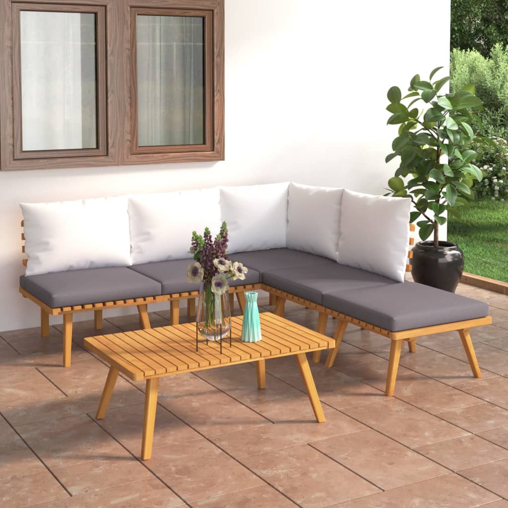 6 pcs conjunto lounge de jardim com almofadões acácia maciça