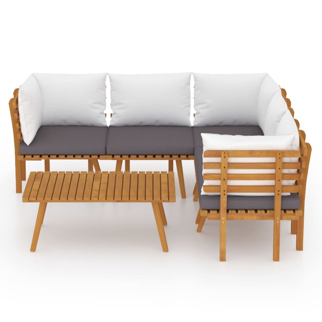 6 pcs conjunto lounge de jardim c/ almofadões acácia maciça