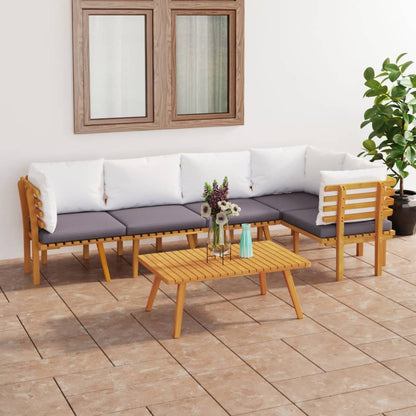 6 pcs conjunto lounge de jardim c/ almofadões acácia maciça