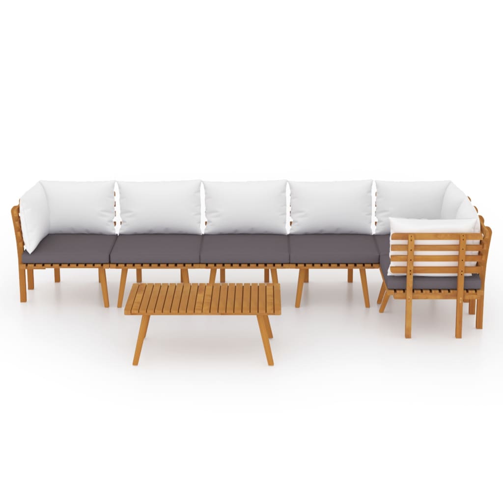 7 pcs conjunto lounge de jardim com almofadões acácia maciça