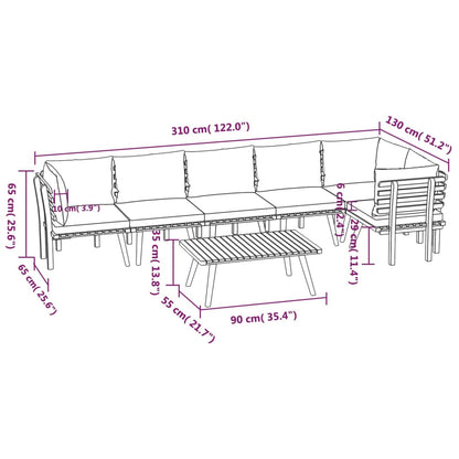 7 pcs conjunto lounge de jardim com almofadões acácia maciça