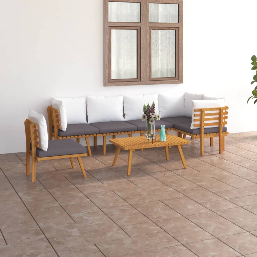 7 pcs conjunto lounge de jardim com almofadões acácia maciça