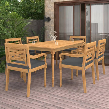 7 pcs conjunto de jantar p/ jardim c/ almofadões teca maciça