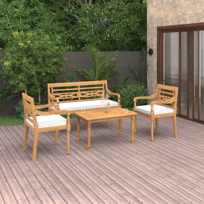 4 pcs conj. lounge jardim c/ almofadões madeira de teca maciça