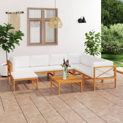 8 pcs conj. lounge de jardim + almofadões cor creme teca maciça