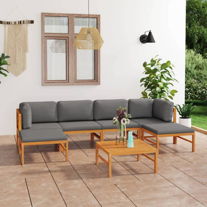 7 pcs conj. lounge jardim c/ almofadões cinzentos teca maciça