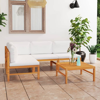 5 pcs conj. lounge jardim c/ almofadões cor creme teca maciça