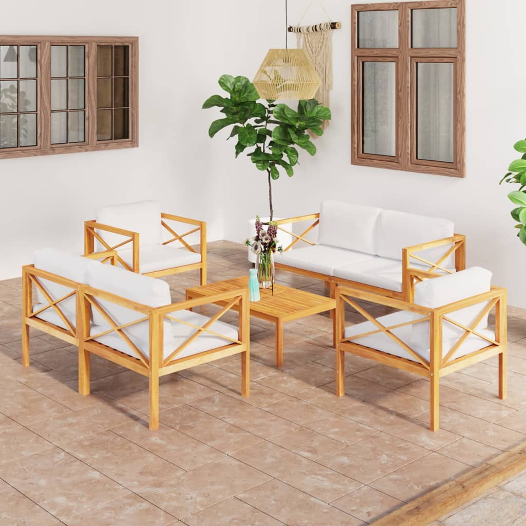 5 pcs conjunto lounge jardim c/ almofadões madeira teca maciça