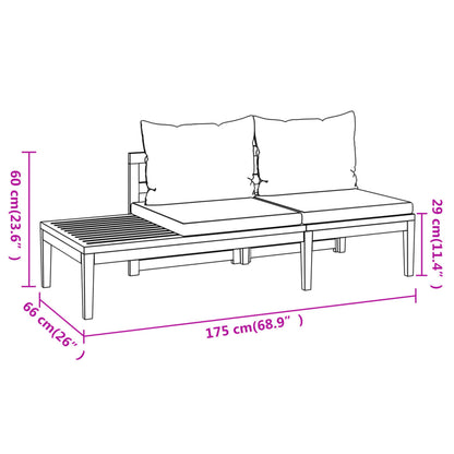 Conjunto Lounge de Jardim em Madeira de Acácia - Sofá Chaise Longue e Mesa de Centro