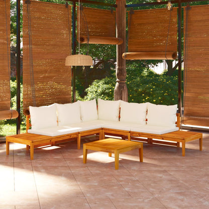 4 pcs conj. lounge de jardim c/ almofadões branco nata acácia