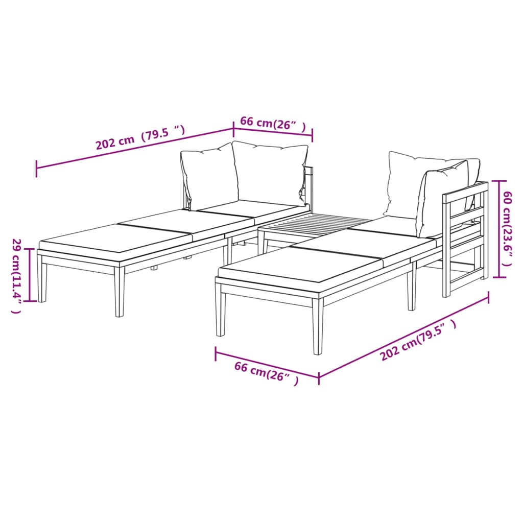 3 pcs conj. lounge de jardim c/ almofadões branco nata acácia