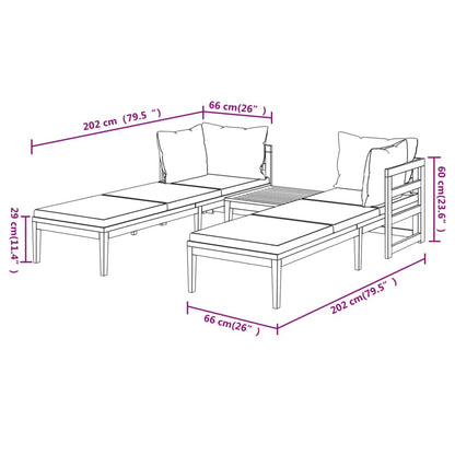 3 pcs conj. lounge de jardim c/ almofadões branco nata acácia