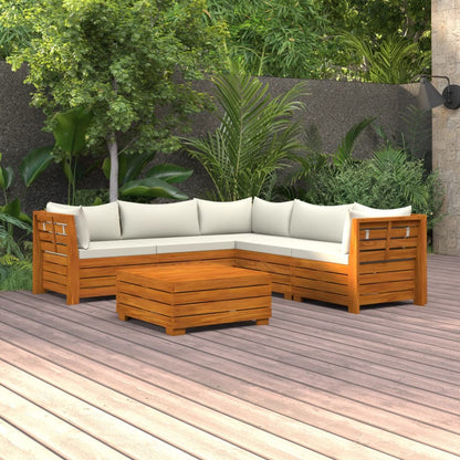 6 pcs conjunto lounge de jardim c/ almofadões acácia maciça