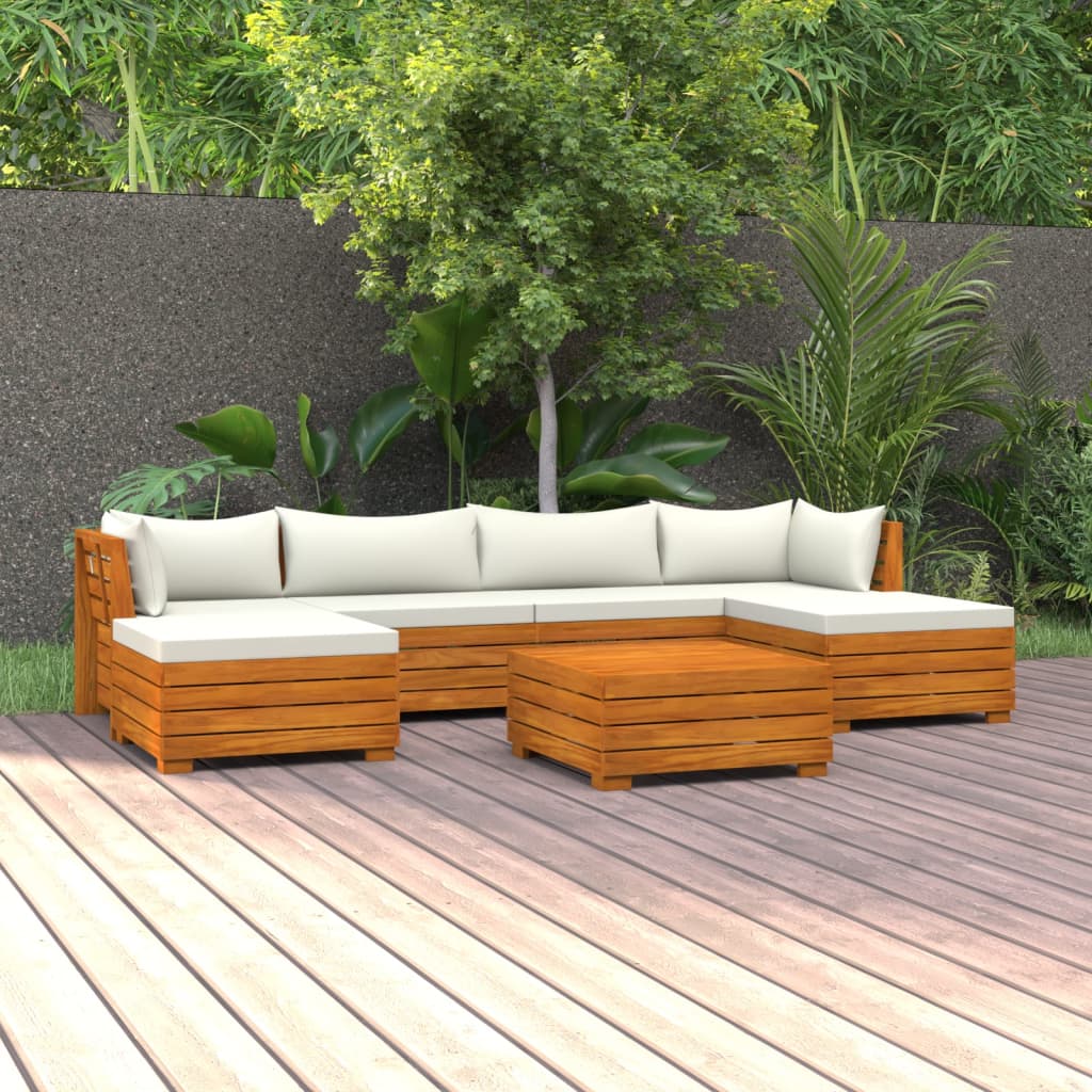 7 pcs conjunto lounge de jardim c/ almofadões acácia maciça