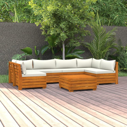 7 pcs conjunto lounge de jardim c/ almofadões acácia maciça