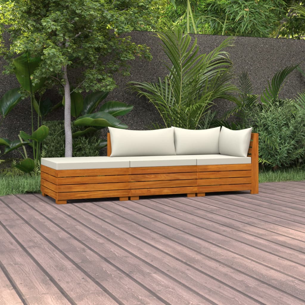 3 pcs conjunto lounge de jardim c/ almofadões acácia maciça