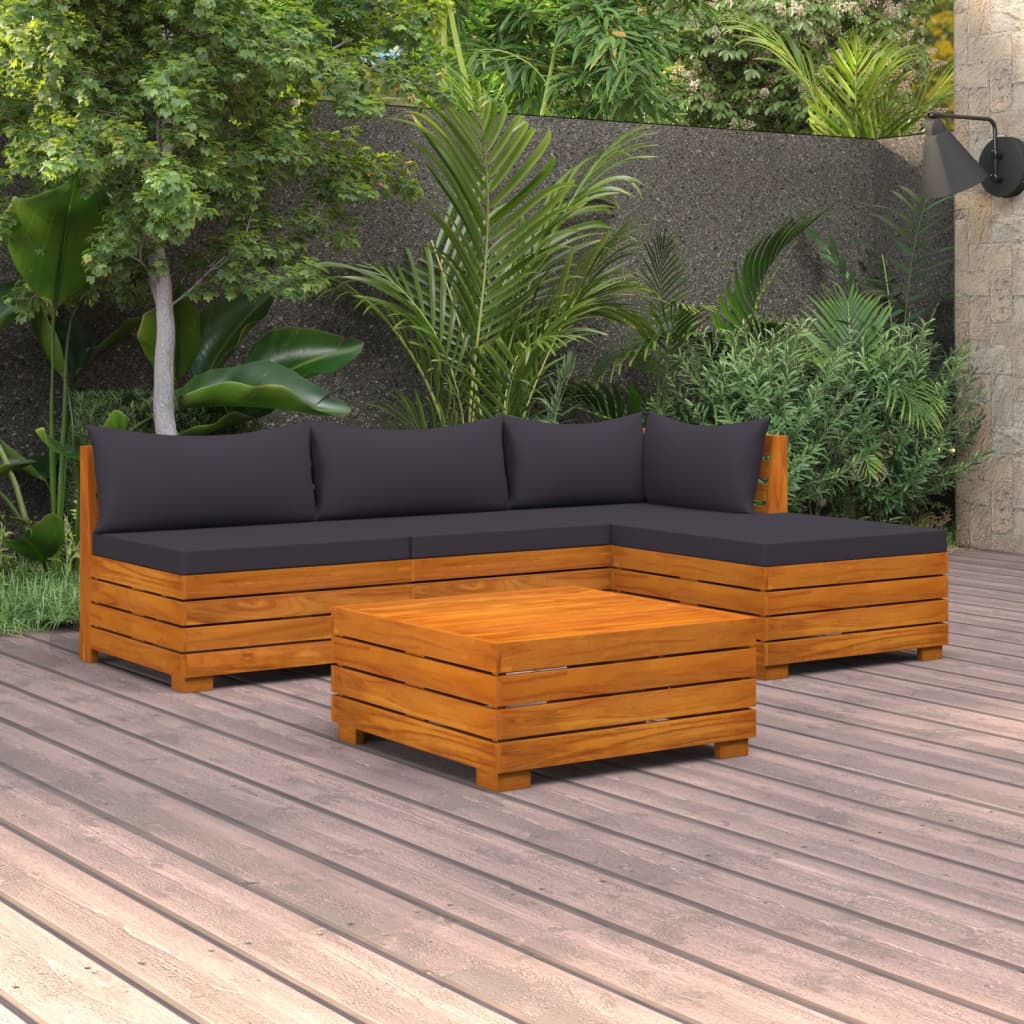 5 pcs conjunto lounge de jardim c/ almofadões acácia maciça