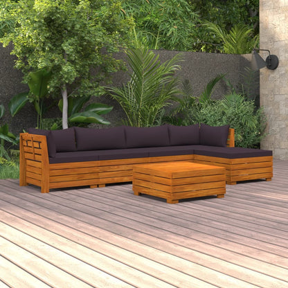 6 pcs conjunto lounge de jardim c/ almofadões acácia maciça