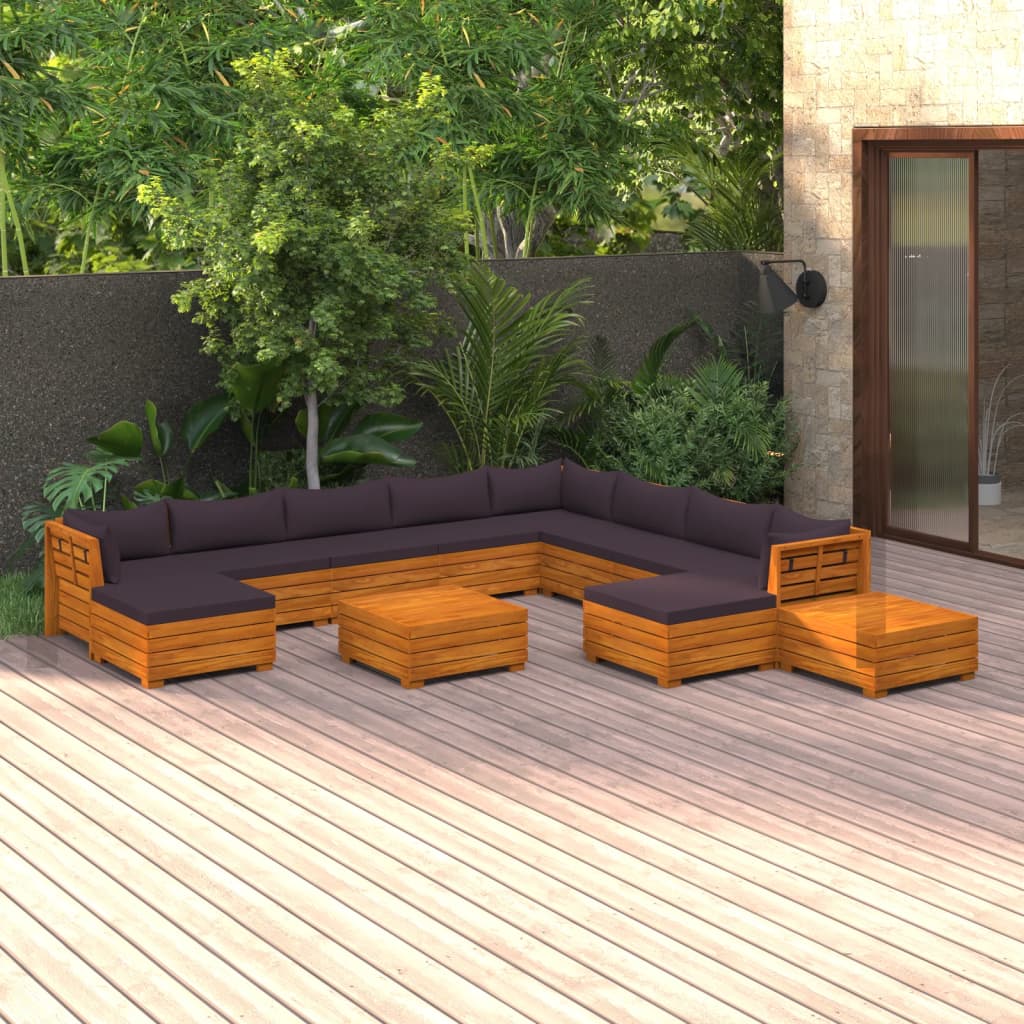 12 pcs conjunto lounge de jardim c/ almofadões acácia maciça