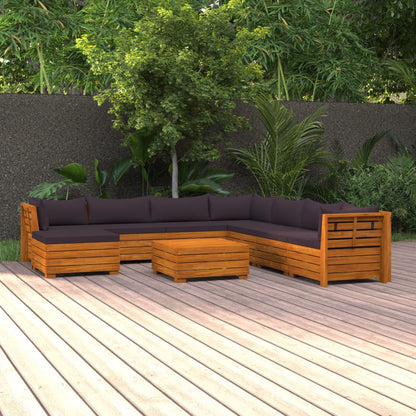 9 pcs conjunto lounge de jardim c/ almofadões acácia maciça