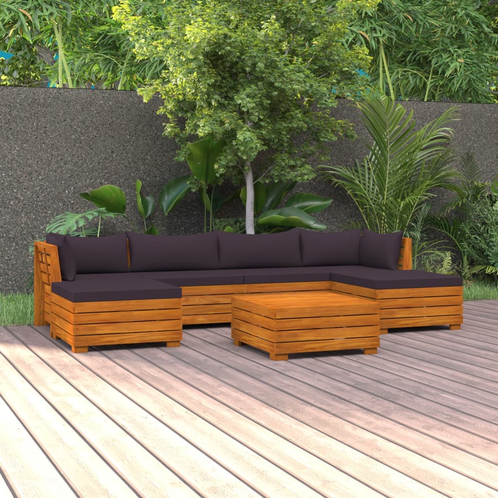 7 pcs conjunto lounge de jardim c/ almofadões acácia maciça