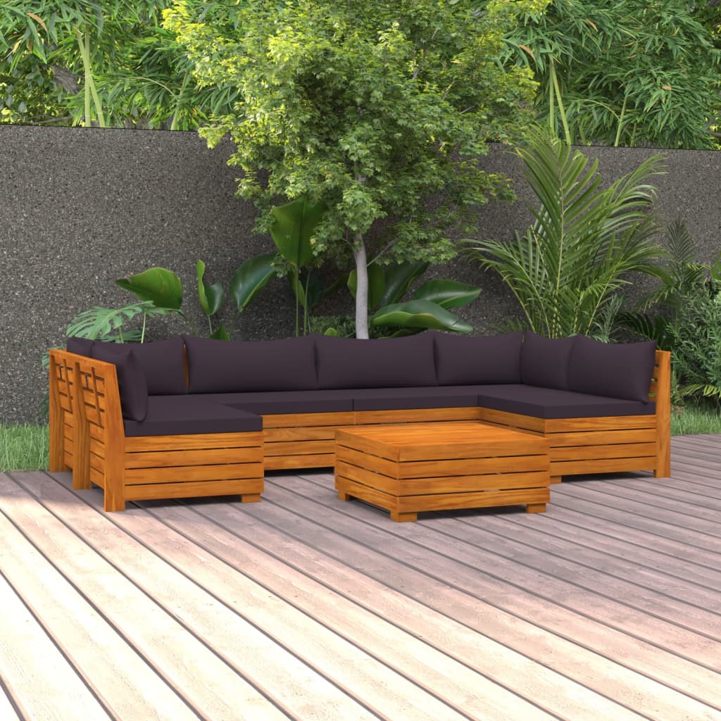 7 pcs conjunto lounge de jardim c/ almofadões acácia maciça