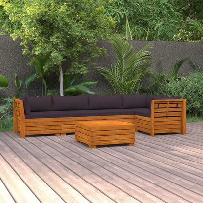 6 pcs conjunto lounge de jardim c/ almofadões acácia maciça