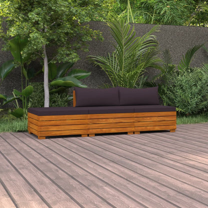 3 pcs conjunto lounge de jardim c/ almofadões acácia maciça