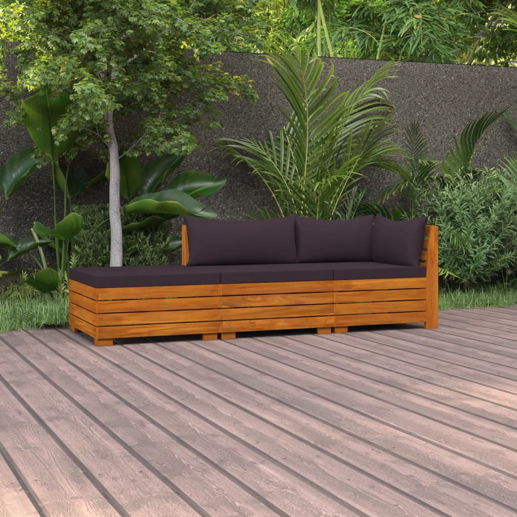 3 pcs conjunto lounge de jardim c/ almofadões acácia maciça